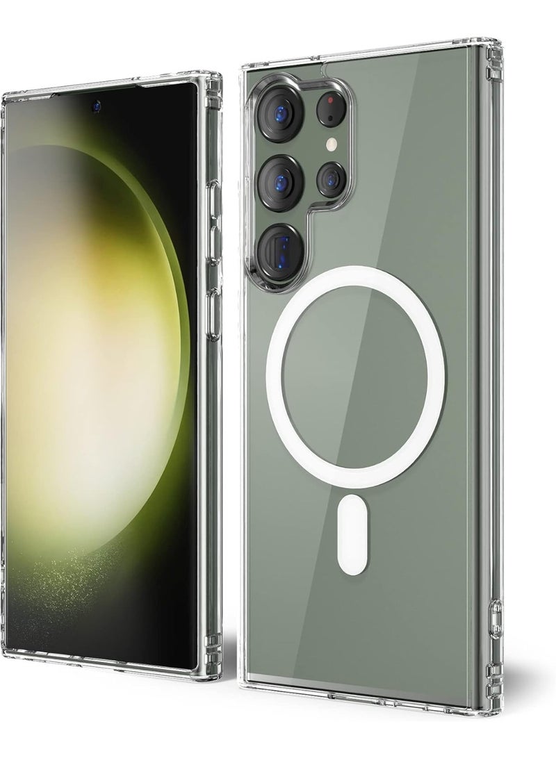 Galaxy S23 Ultra Magsafe Case Works with Wireless Charging Card Wallet Crystal Clear Hard Back Cover & Soft TPU Edges Shockproof Compatible With Samsung Galaxy S23 Ultra