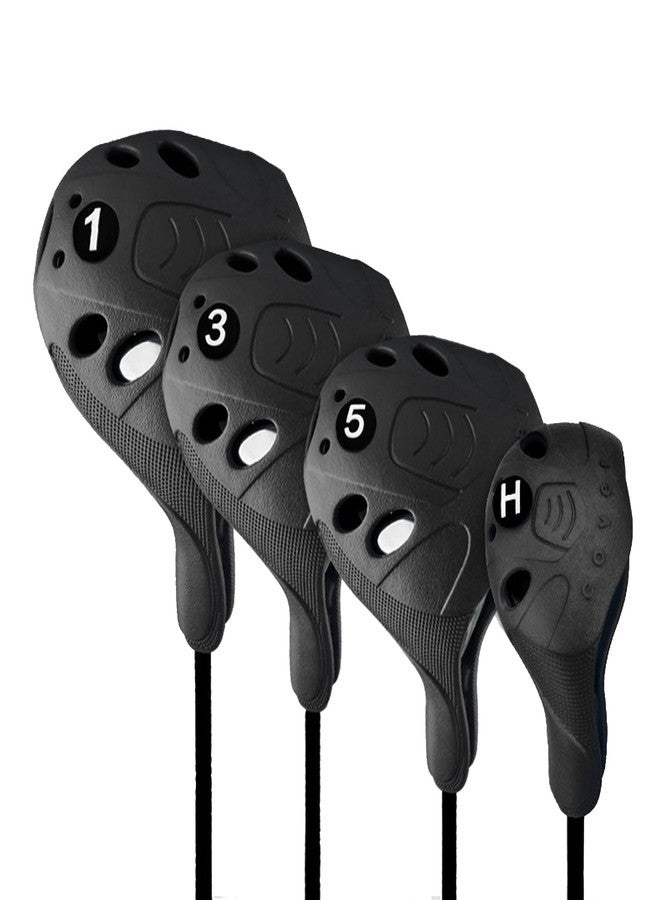 PGM Golf Club Covers, 4pcs Drivers Fairway Woods Hybrid Golf Head Covers with Number, Fit Oversized Right Handed Brands, Easy on Off, Washable (Black 4pcs Set) - Image 1