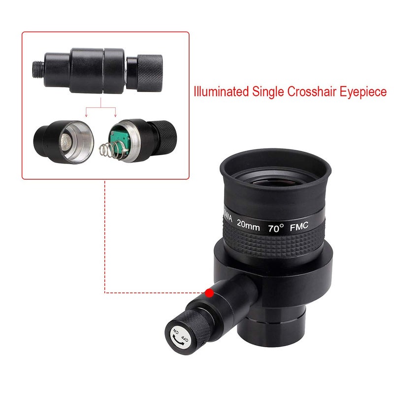 SVBONY SV152 Reticle Eyepiece 1.25 Inch Crosshair Eyepiece 20mm Illuminated Centering Telescope Eyepiece SWA 70 Degree Adjustable Telescope Accessory for Perfectly Guided Star Astrophotography - Image 2