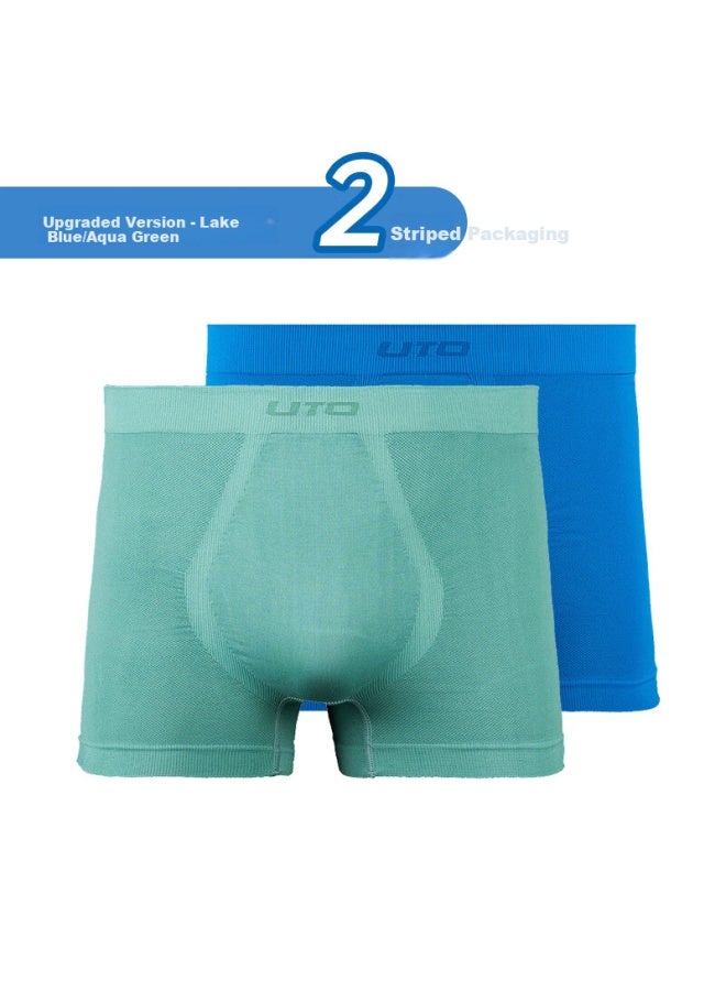 Uto Men's Quick Dry Antibacterial Breathable Running Marathon Boxer Briefs 2-pack Lake Blue + Aqua Green L - Image 1
