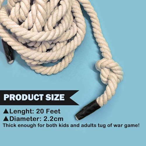 Niantime Tug of War Rope, 20 FT Natural Twisted Cotton Rope, Outdoor Yard Lawn Games Perfect for Carnival Team Building Activities, Field Day Family Reunion Birthday Party Game, - Image 2