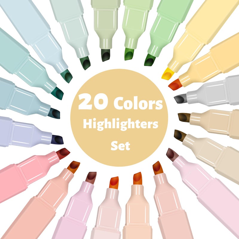 Piochoo Highlighters,20Pcs Highlighters Assorted Colors,Chisel Tip Bible Pens,Pastel Markers for Journaling Planner Notes Graduation Gifts - Image 5