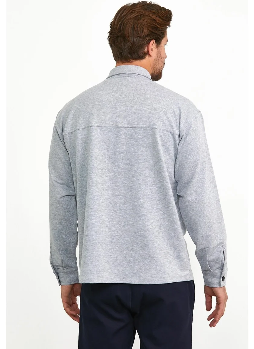 Odelon Snap Detail Slim Fit Sweatshirt Men's Grey Melange Outer Shirt