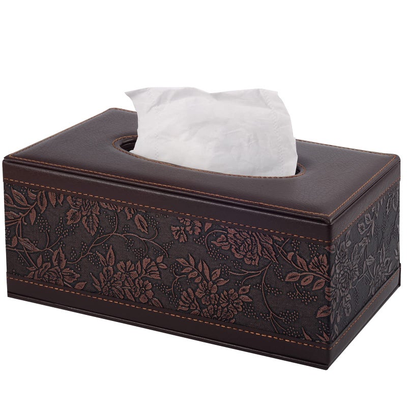 Antique PU Leather Tissue Box Holder Cover Rectangular Napkin Case DispenserHome Office Car Tissue Holder with Magnetic BottomFacial Tissue Organizer Retro