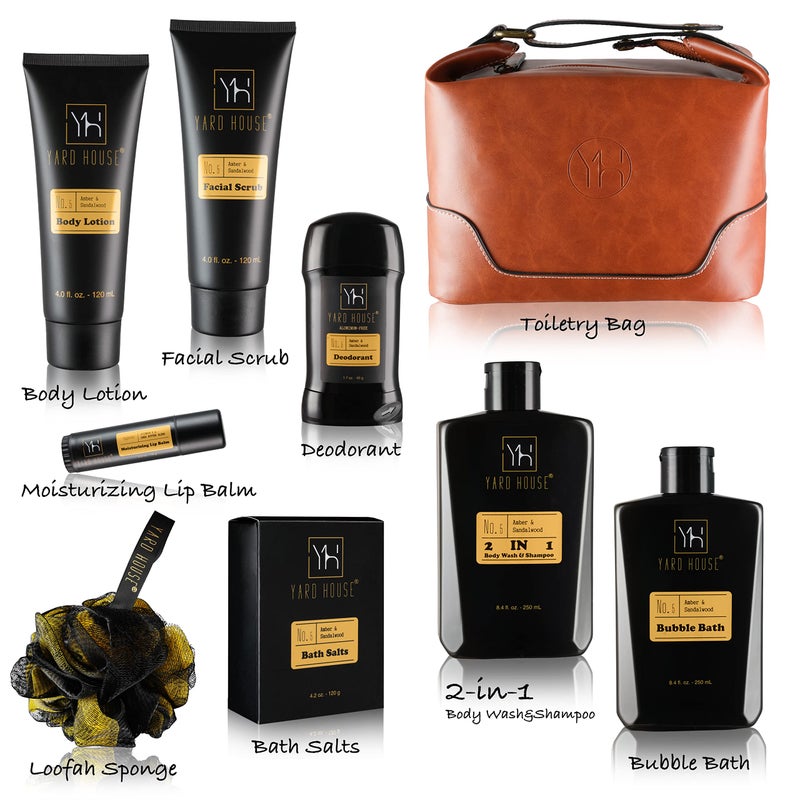 YARD HOUSE Bath and Body Gift Set for Men - Sandalwood Amber - Birthday, Christmas, Fathers Day Gifts From Wife Daughter Son for Husband, Dad - Relax Spa Kit w. Full Size Items in Deluxe Toiletry Bag - Image 2