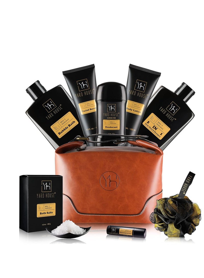 Yard House Bath and Body Gift Set for Men - Sandalwood Amber - Birthday, Christmas, Fathers Day Gifts From Wife Daughter Son for Husband, Dad - Relax Spa Kit w. Full Size Items in Deluxe Toiletry Bag - Image 1