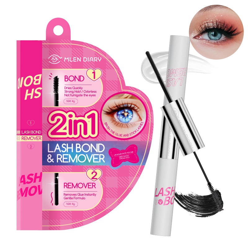 MLEN DIARY Lash Bond and Remover, 2 in 1 Cluster Lash Glue and Lash Glue Remover 24 Hours Long Lasting Super Strong Hold Waterproof Non-Irritating Lash Extensions Adhesive, Fast Removal No Residue - Image 1