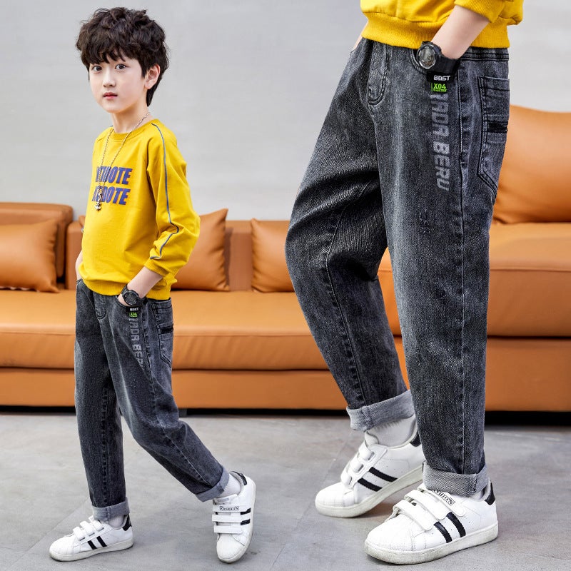 82213-Early Yang Children 2024 Spring New Medium And Large Children'S Personality Fashion Handsome Simple Joker Jeans Boys - Image 3