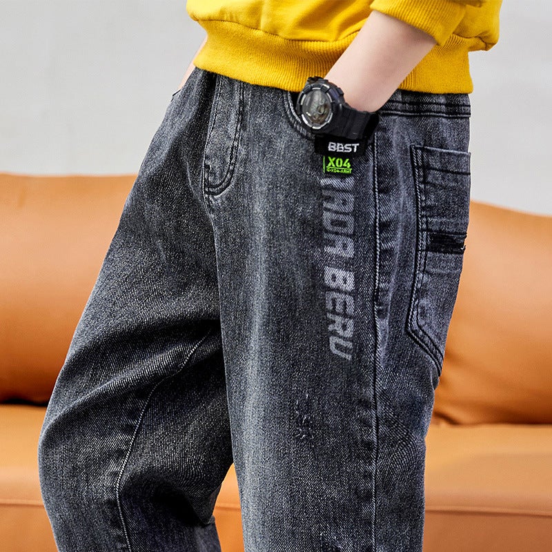 82213-Early Yang Children 2024 Spring New Medium And Large Children'S Personality Fashion Handsome Simple Joker Jeans Boys - Image 1