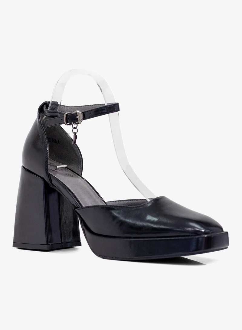 LAMARAPARIS Eshana open waist pu on 9cm platform heel black
