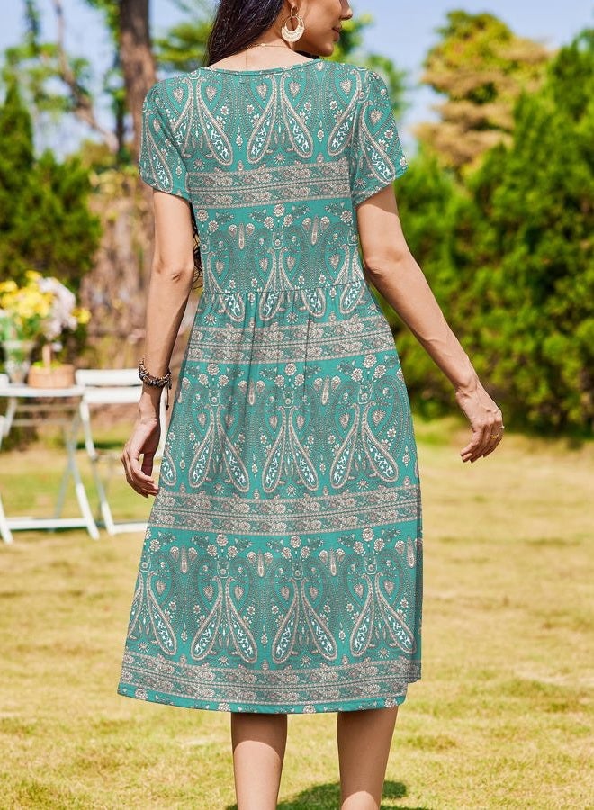 zeagoo Women Summer Short Sleeve Midi Dress with Pockets Casual Aline Flowy Tshirt Dress Floral Vocation Beach Sundress, Boho Floral, XL - Image 3