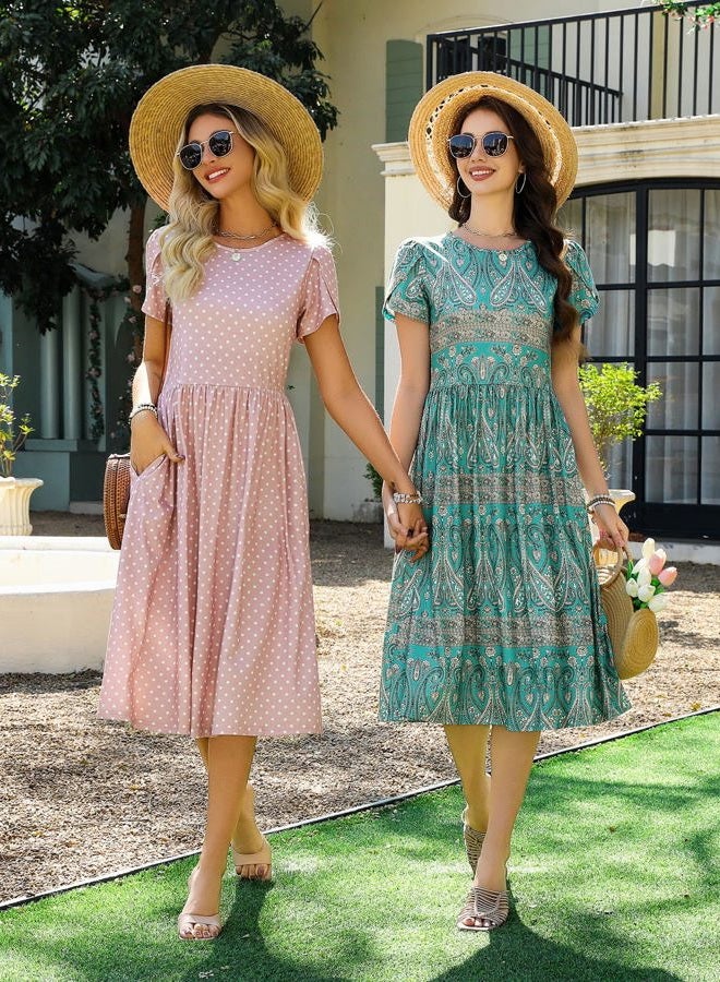 zeagoo Women Summer Short Sleeve Midi Dress with Pockets Casual Aline Flowy Tshirt Dress Floral Vocation Beach Sundress, Boho Floral, XL - Image 4