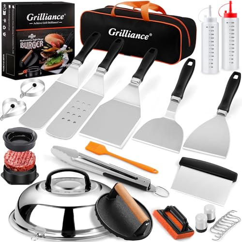 Grilliance 27pcs Griddle Accessories Kit for Blackstone, Professional Hibachi Flat Top Grill Tools, Enlarged Spatula Gift Set with Basting Cover，Burger Press Patty Maker for Outdoor BBQ Teppanyaki - Image 1