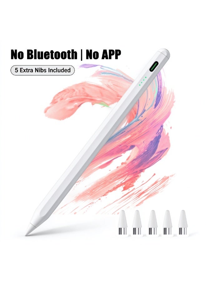 WOWTHIN Universal Active Stylus Touch Screen Pen for iPhone, Android, HarmonyOS Phones & Tablets, No Bluetooth, Power On via Top Switch, Magnetic Adsorption, Type-C Charging, 5 Extra Replacement Nibs for Note Taking & Sketch - Image 1