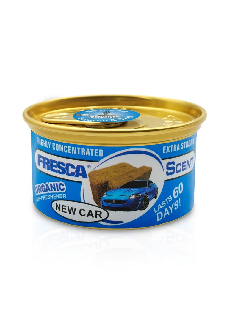 Fresca Organic Air Freshener New Car Scent 42g – Extra Strong Long-Lasting Fragrance Up to 60 Days – Spill Proof Can for Car, Office, Home, Cup Holder, Dashboard, Closet & More  AS-560-BG - Image 1