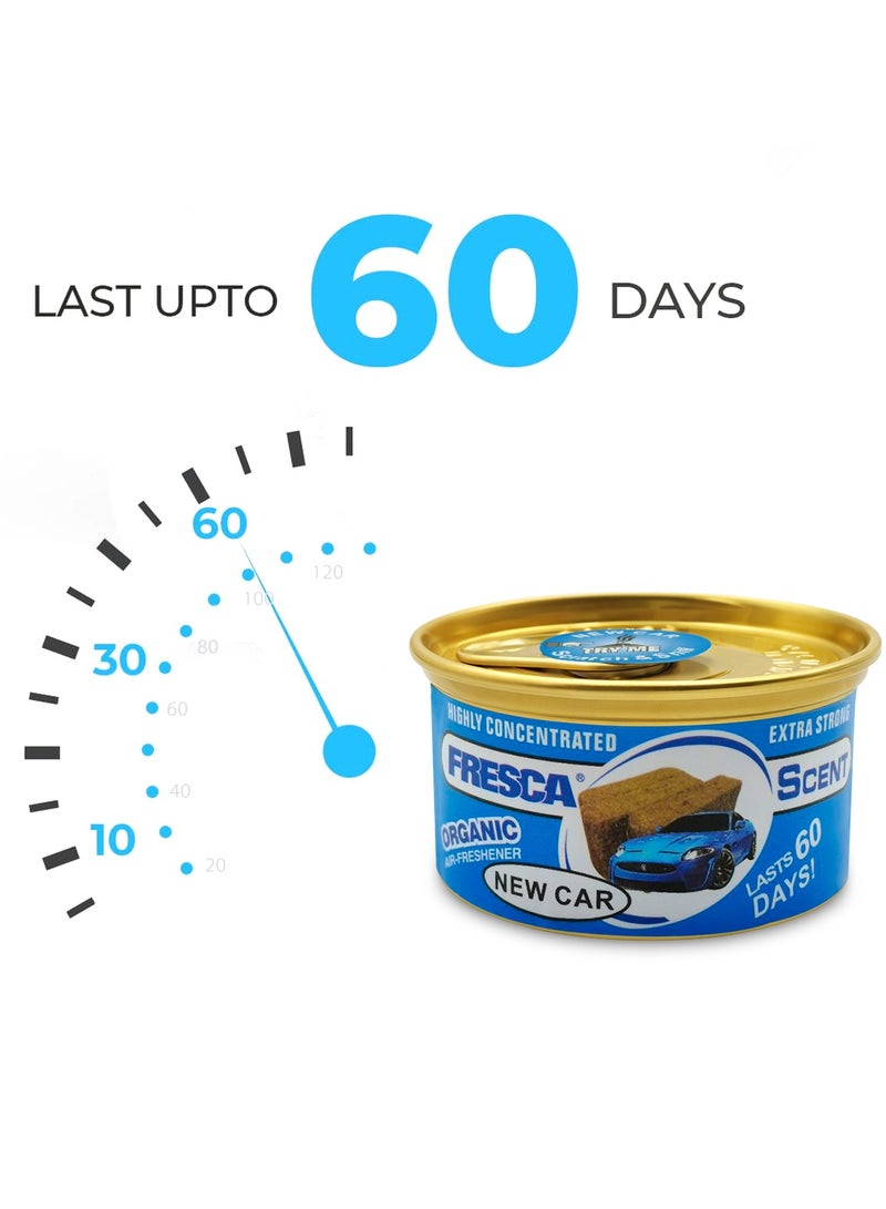 Fresca Organic Air Freshener New Car Scent 42g – Extra Strong Long-Lasting Fragrance Up to 60 Days – Spill Proof Can for Car, Office, Home, Cup Holder, Dashboard, Closet & More  AS-560-BG - Image 3