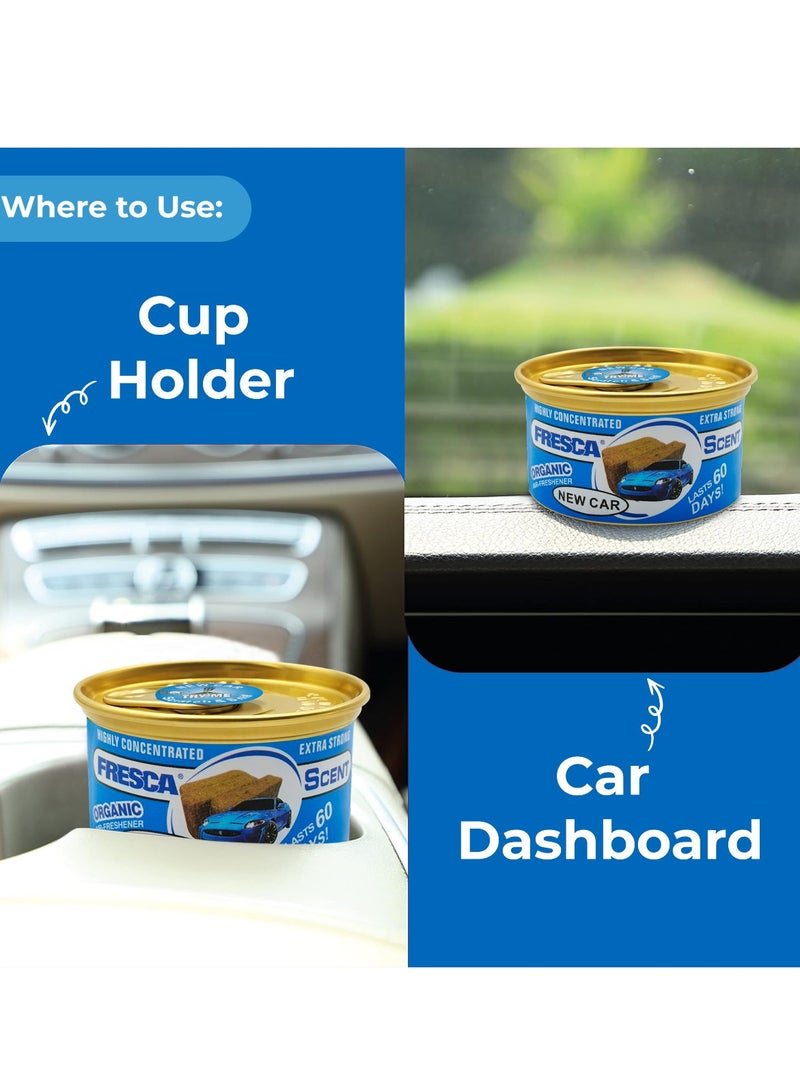 Fresca Organic Air Freshener New Car Scent 42g – Extra Strong Long-Lasting Fragrance Up to 60 Days – Spill Proof Can for Car, Office, Home, Cup Holder, Dashboard, Closet & More  AS-560-BG - Image 5