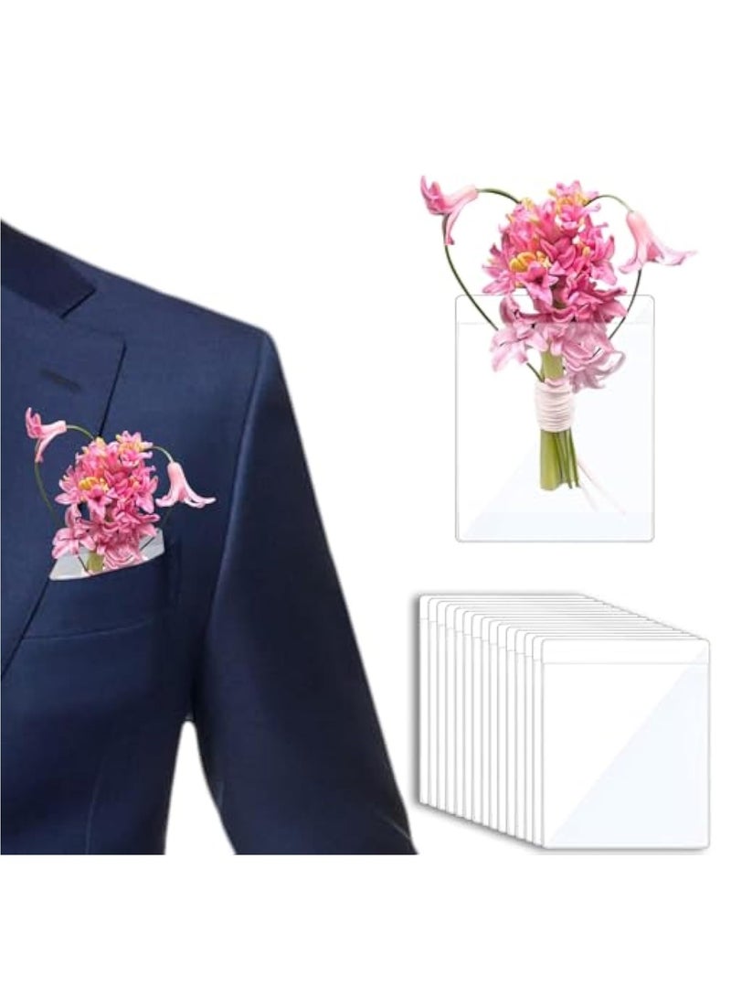 Barakah 20 Pcs Boutonniere Sleeve, Pocket Boutonniere Plastic Flower Sleeve, Pocket Boutonniere Holder for Suit Jacket Pocket, Pocket Square Boutonniere for Wedding Groomsmen, No need to Poke Holes - Image 1