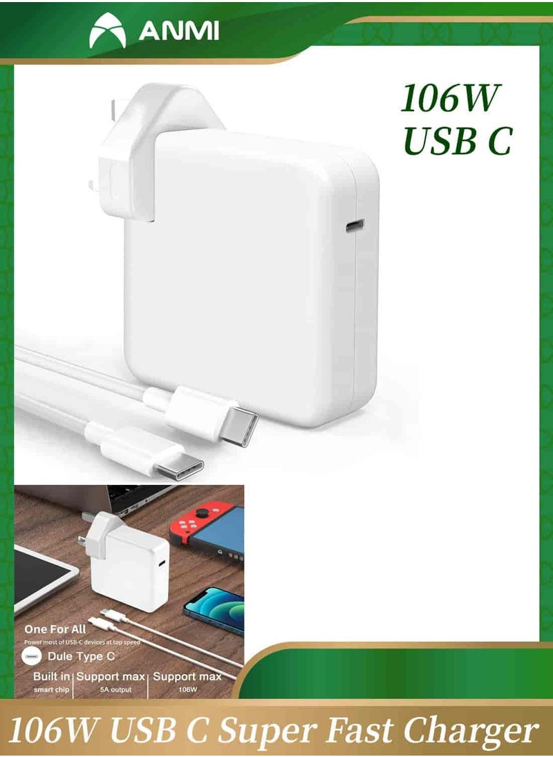 Anmi MacBook Pro Charger-106W Super Fast Charger,Compatible With MacBook Pro 16, 15, 14, 13 Inch, MacBook Air 13 Inch, Ipad Pro 2021/2020/2019/2018, Included 7.2ft USB C to C Cable  - Image 1