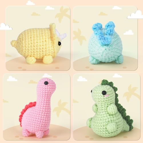 Crochetta Crochet Kit for Beginners, Beginner Crochet Kit for Adults with Step-by-Step Video Tutorials, DIY Crochet Animal Kits Kids Knitting Supplies, 4 Pack Dinosaurs (40%+ Yarn) - Image 5