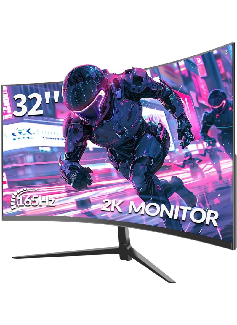 HILUKE 32-inch PC Screen,165Hz Curved Gaming Monitor,1ms，2K QHD(2560×1440P),Adjustable Tilt,1ms Response Time,1800R VA Screen,Wall Mountable - Black  - Image 1