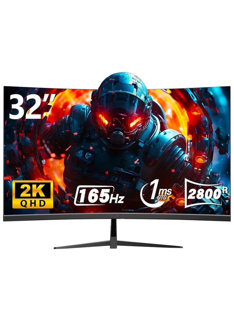 HILUKE 32-inch PC Screen,165Hz Curved Gaming Monitor,1ms，2K QHD(2560×1440P),Adjustable Tilt,1ms Response Time,1800R VA Screen,Wall Mountable - Black  - Image 2