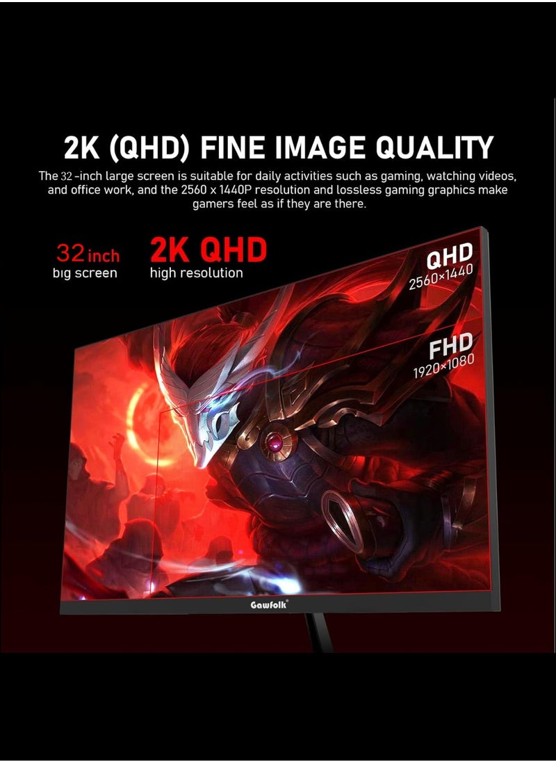 HILUKE 32-inch PC Screen,165Hz Curved Gaming Monitor,1ms，2K QHD(2560×1440P),Adjustable Tilt,1ms Response Time,1800R VA Screen,Wall Mountable - Black  - Image 4