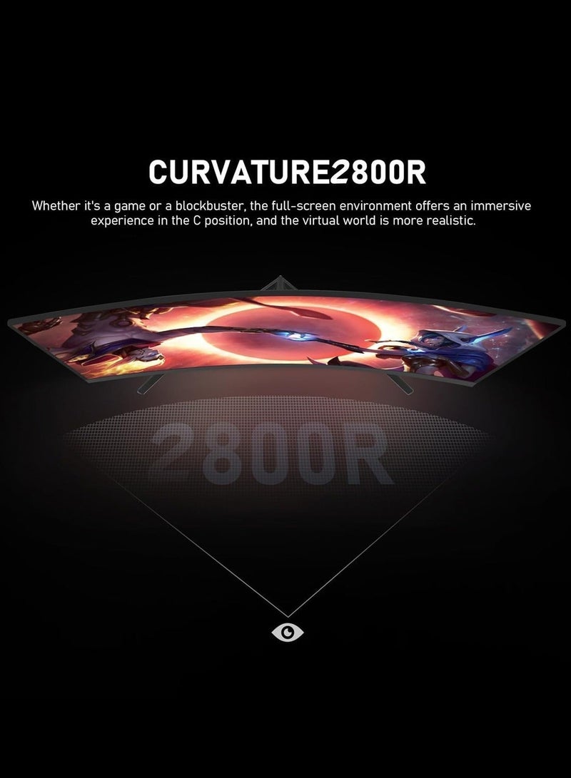 HILUKE 32-inch PC Screen,165Hz Curved Gaming Monitor,1ms，2K QHD(2560×1440P),Adjustable Tilt,1ms Response Time,2800R VA Screen,Wall Mountable - Black - Image 2