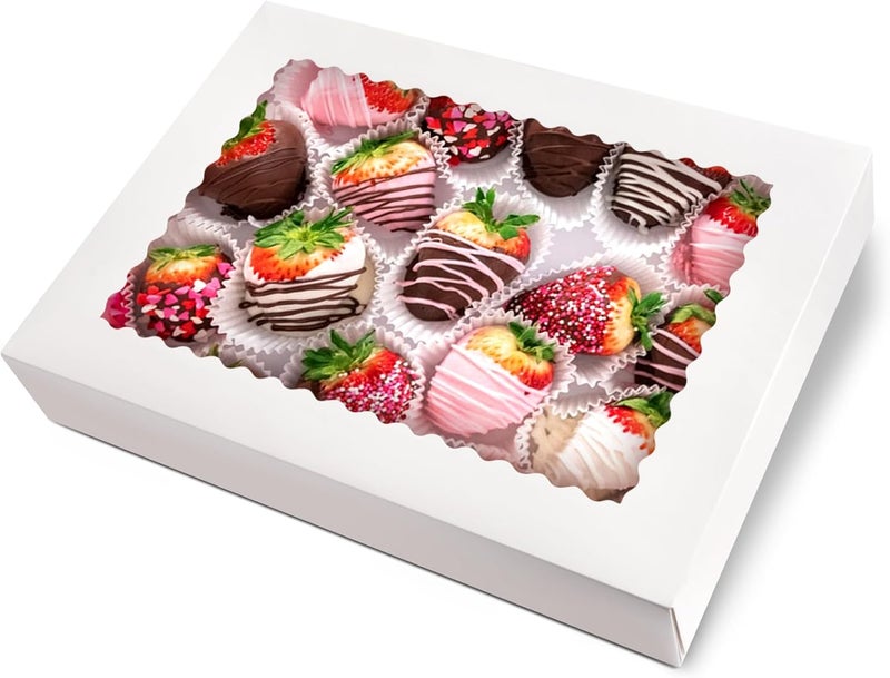 Rarapop رارابوب 25 علبة كبيرة للكوكيز بنافذة، 16x11x2.5 بوصة صناديق مخبز تفتح تلقائياً وصناديق حلوى للمعجنات، الدونات، الفطائر، المافن - Image 1