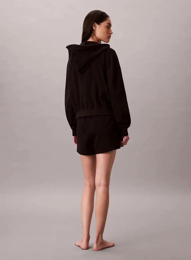 Calvin Klein Black Logo Cotton Jersey Full Zip Hoodie for Women | Best Price UAE
