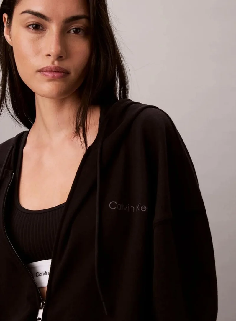 Calvin Klein Black Logo Cotton Jersey Full Zip Hoodie for Women | Best Price UAE