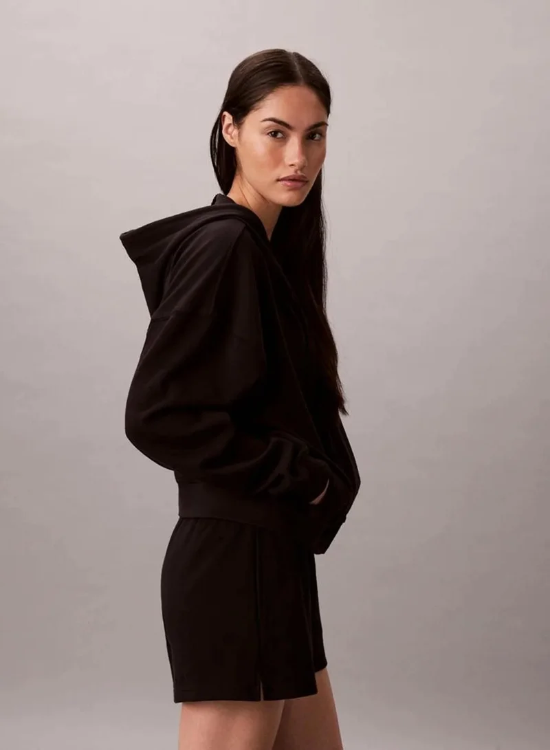 Calvin Klein Black Logo Cotton Jersey Full Zip Hoodie for Women | Best Price UAE