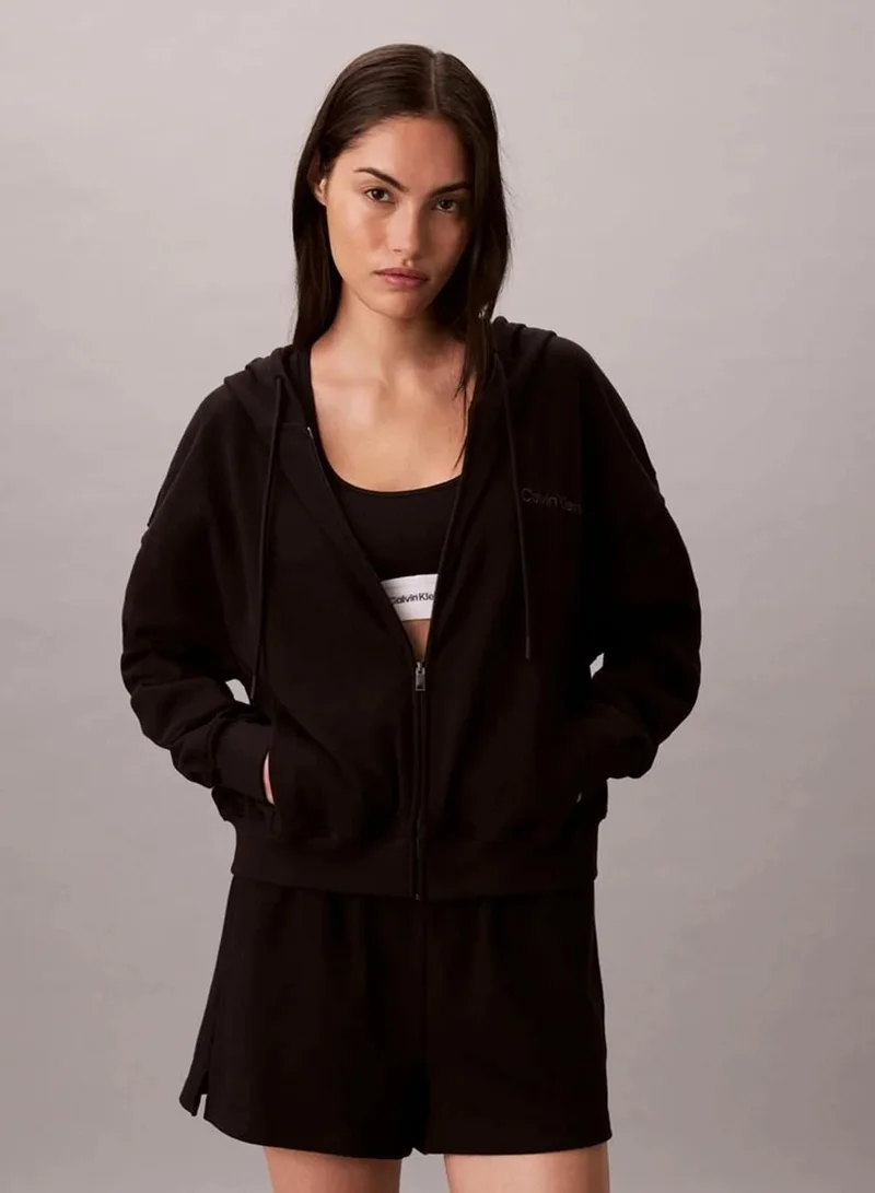 Logo Cotton Jersey Full Zip Hoodie