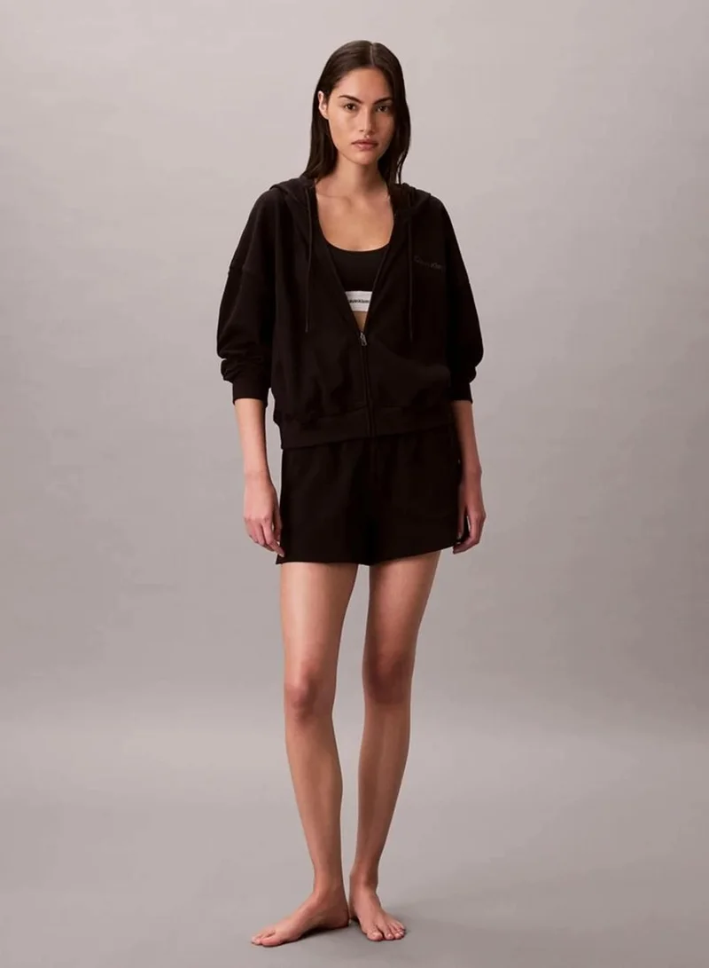 Calvin Klein Black Logo Cotton Jersey Full Zip Hoodie for Women | Best Price UAE