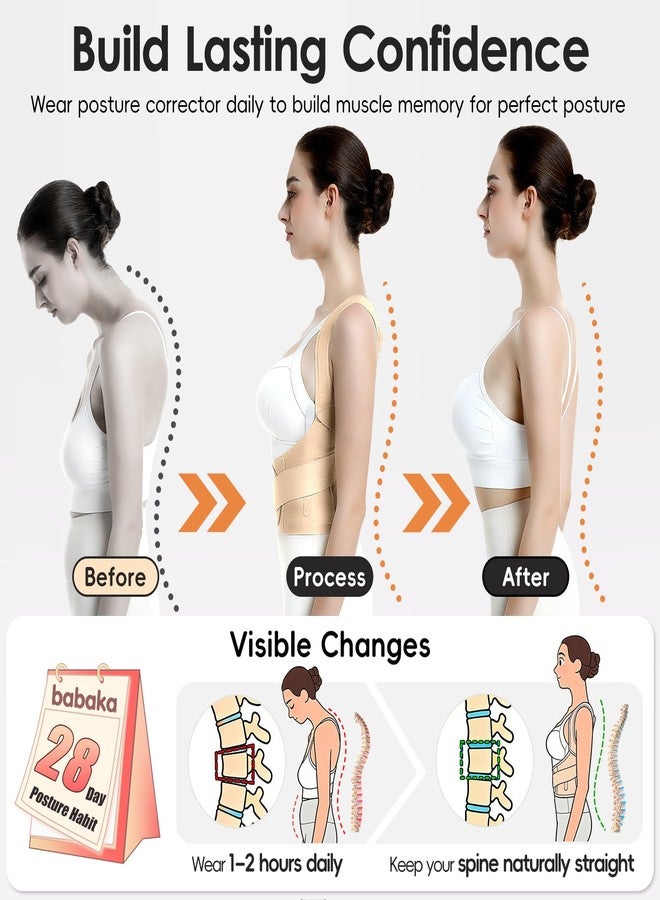 babaka Posture Corrector for Women, Invisible Lightweight Adjustable Back Brace for Upper and Lower Back Pain Relief, Hunchback, Hump, Scoliosis, Thoracic, Spine Corrector Under Clothes (Beige, Medium, Waist: 29''-35'') - Image 4