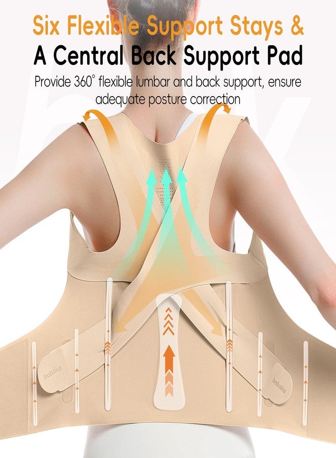 babaka Posture Corrector for Women, Invisible Lightweight Adjustable Back Brace for Upper and Lower Back Pain Relief, Hunchback, Hump, Scoliosis, Thoracic, Spine Corrector Under Clothes (Beige, Medium, Waist: 29''-35'') - Image 2
