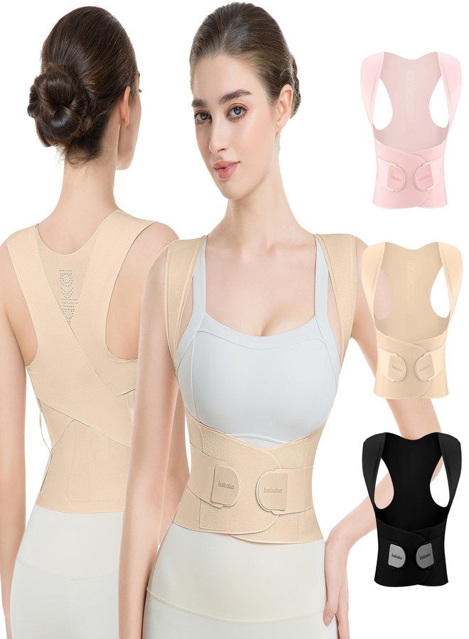 babaka Posture Corrector for Women, Invisible Lightweight Adjustable Back Brace for Upper and Lower Back Pain Relief, Hunchback, Hump, Scoliosis, Thoracic, Spine Corrector Under Clothes (Beige, Medium, Waist: 29''-35'') - Image 1