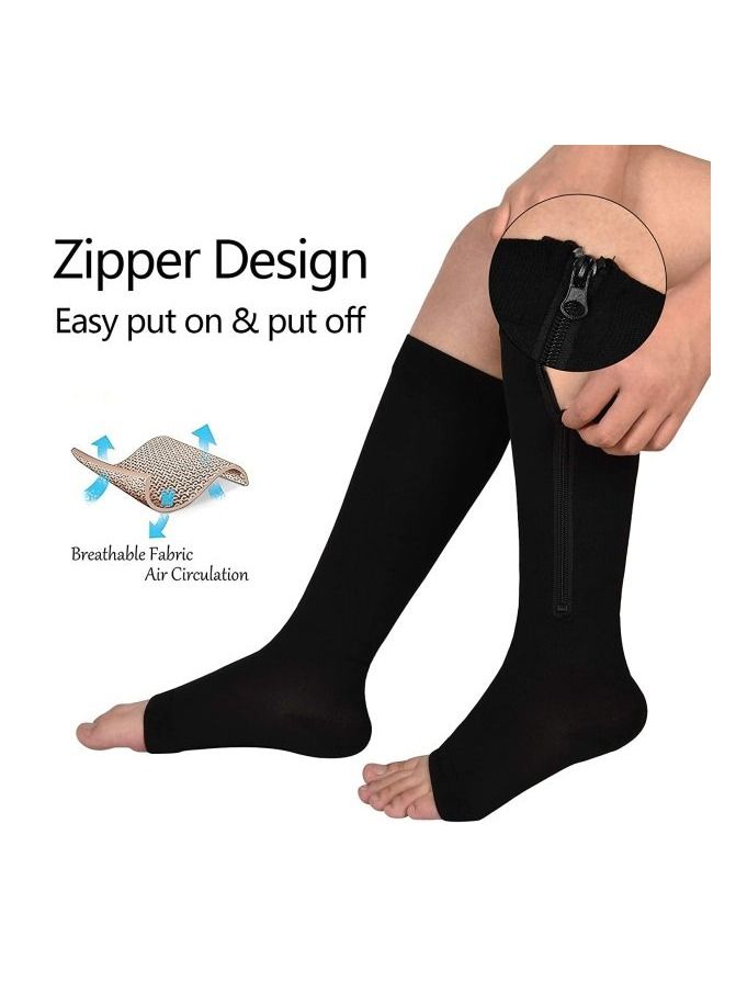 AS SEEN ON TV Zip Sock stretchy zipper leg Compression Socks Open Toe Black 2 Pair - Image 2