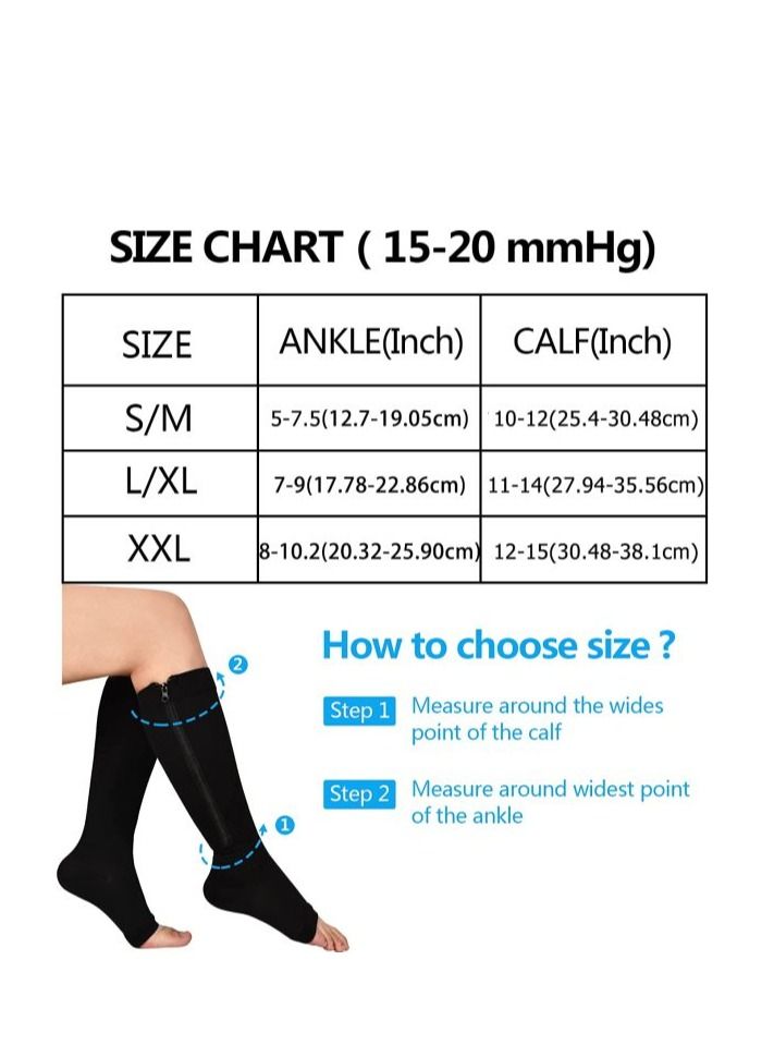 AS SEEN ON TV Zip Sock stretchy zipper leg Compression Socks Open Toe Black 2 Pair - Image 4