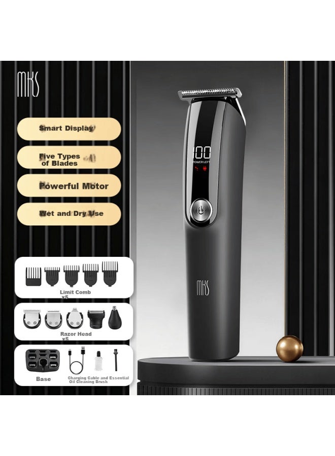 Mks Multifunctional Hair Clipper Shaver Nose Hair Trimmer Sideburn Engraving Electric Haircutting Machine Electric Hair Clipper Home Use 5-in-1 Nv8708b - Image 1