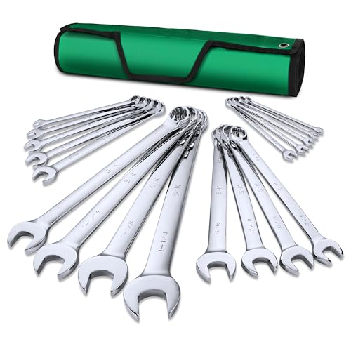SK Combination Wrench Set, SAE 1/4" to 1-1/4", 18-Piece, SuperKrome Finish, Premium CR-V Construction, with Rolling Pouch - Image 1