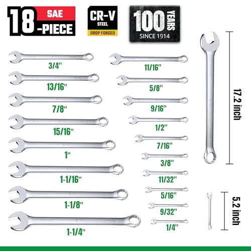 SK Combination Wrench Set, SAE 1/4" to 1-1/4", 18-Piece, SuperKrome Finish, Premium CR-V Construction, with Rolling Pouch - Image 3