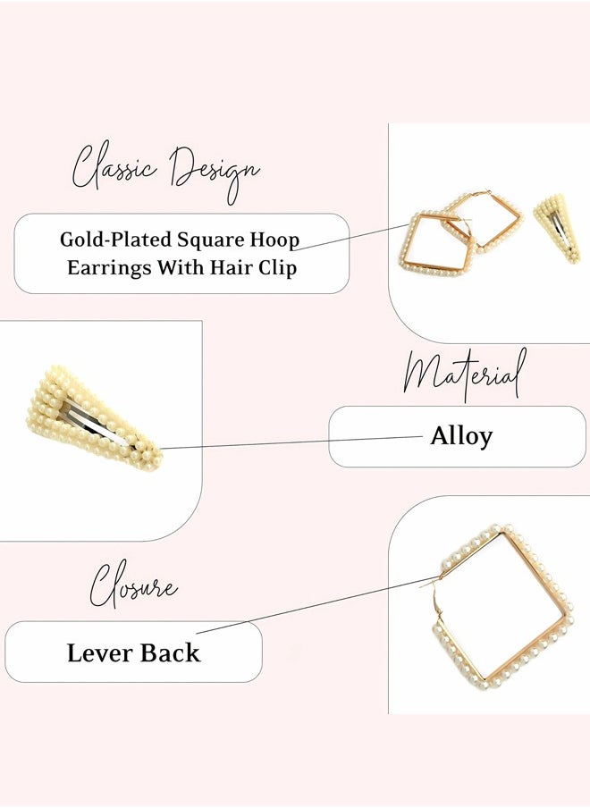 Just Peachy Just Peachy Gold-Plated Square Hoop Earrings with Hair Clip, Stylish and Versatile Jewelry Set, Elegant Hoop Earrings & Matching Hair Clip, Ideal for Adding a Touch of Any Outfit, Perfect Gift for Her  - Image 4