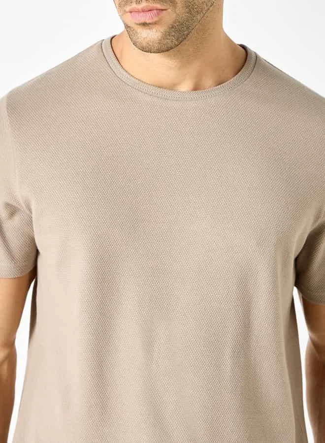 Iconic Iconic Textured Knit T-shirt with Short Sleeves