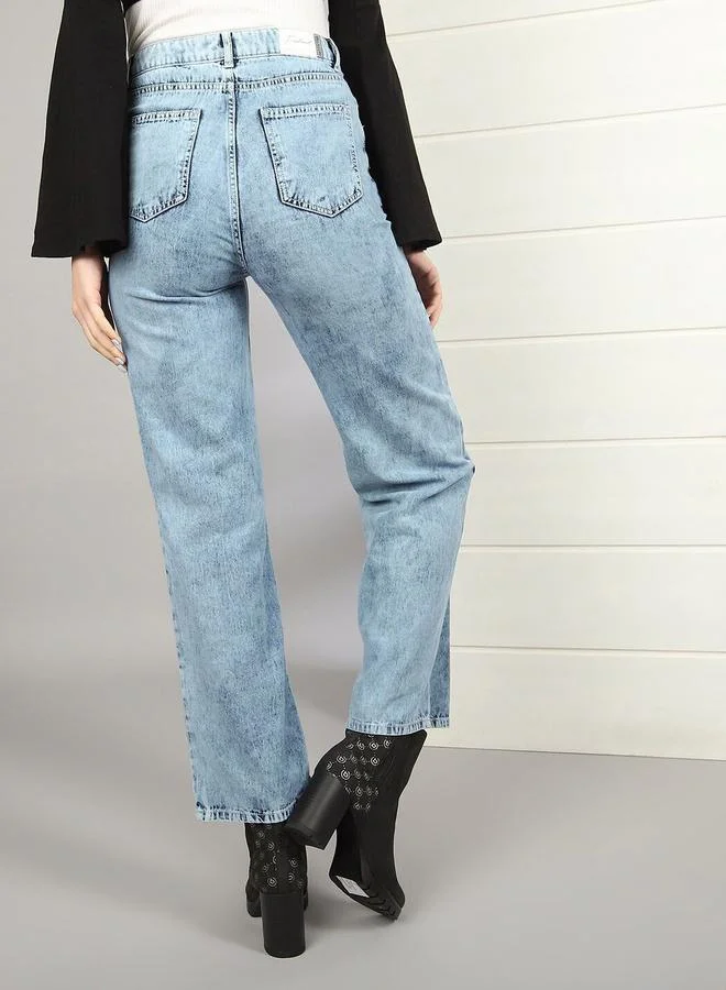 Freehand Blue Freehand Women High Rise Straight Leg Jeans for Women | Best Price UAE