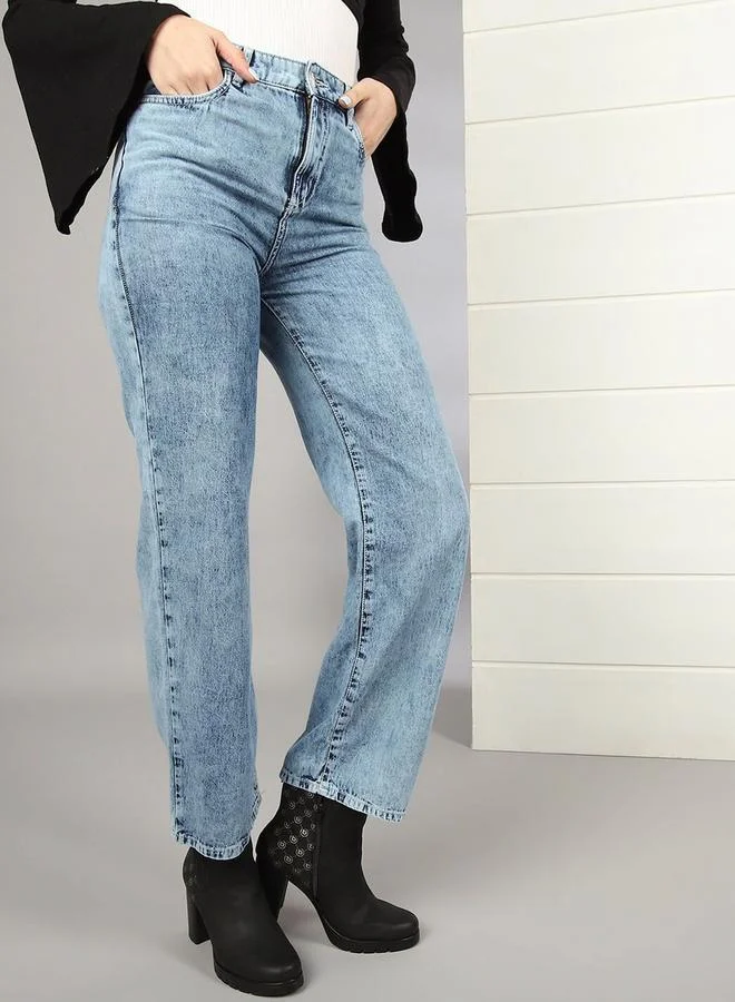Freehand Blue Freehand Women High Rise Straight Leg Jeans for Women | Best Price UAE