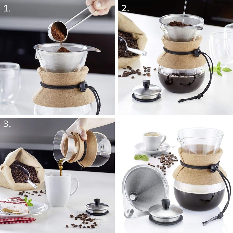 Westmark Brasilia 24592260 Coffee Maker with Permanent Filter/Dripper and Lid, 500 ml, 18/8 Stainless Steel, Borosilicate Glass, with Cork Sleeve, Height: 17.5 cm - Image 3