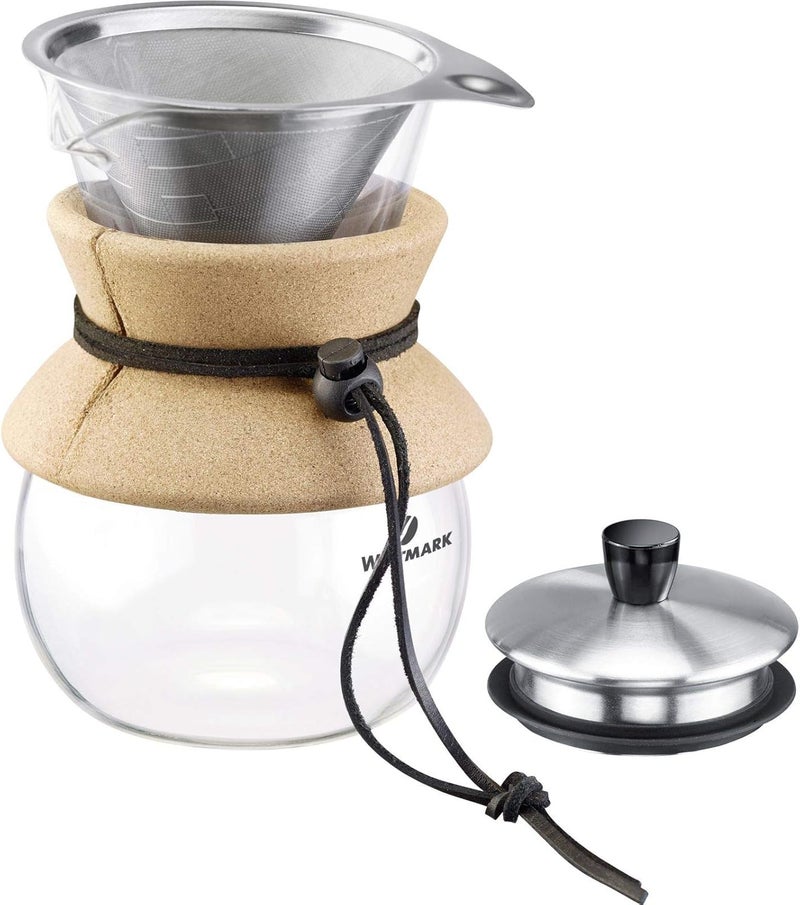 Westmark Brasilia 24592260 Coffee Maker with Permanent Filter/Dripper and Lid, 500 ml, 18/8 Stainless Steel, Borosilicate Glass, with Cork Sleeve, Height: 17.5 cm - Image 1