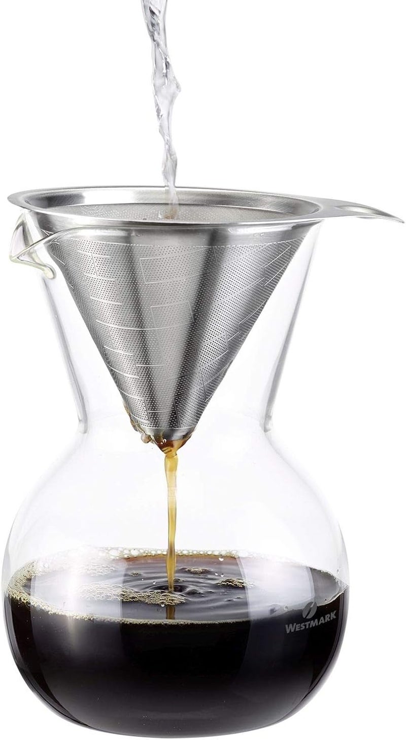 Westmark Brasilia 24592260 Coffee Maker with Permanent Filter/Dripper and Lid, 500 ml, 18/8 Stainless Steel, Borosilicate Glass, with Cork Sleeve, Height: 17.5 cm - Image 4