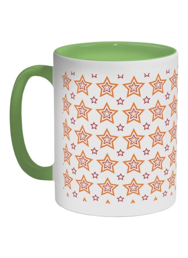 RYN Small And Large Stars Printed Coffee Mug Green/White/Orange 325ml 